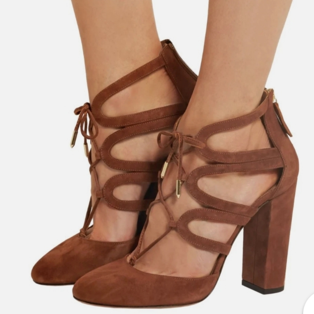 AQUAZURRA Brown Suede Holli Shoes Size 38.5